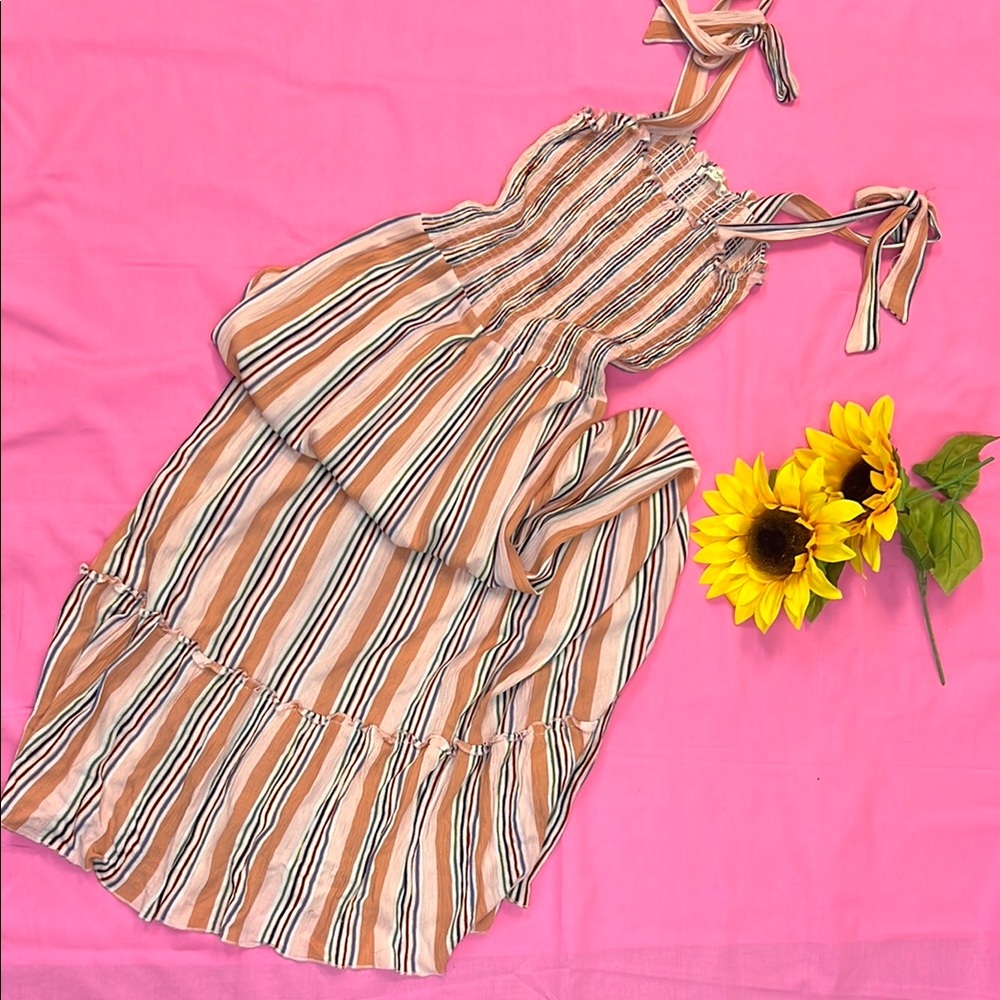 Striped Sleeveless Dress with Bow Straps